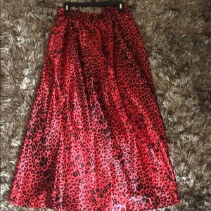 Red and Black Leopard Satin Maxi skirt